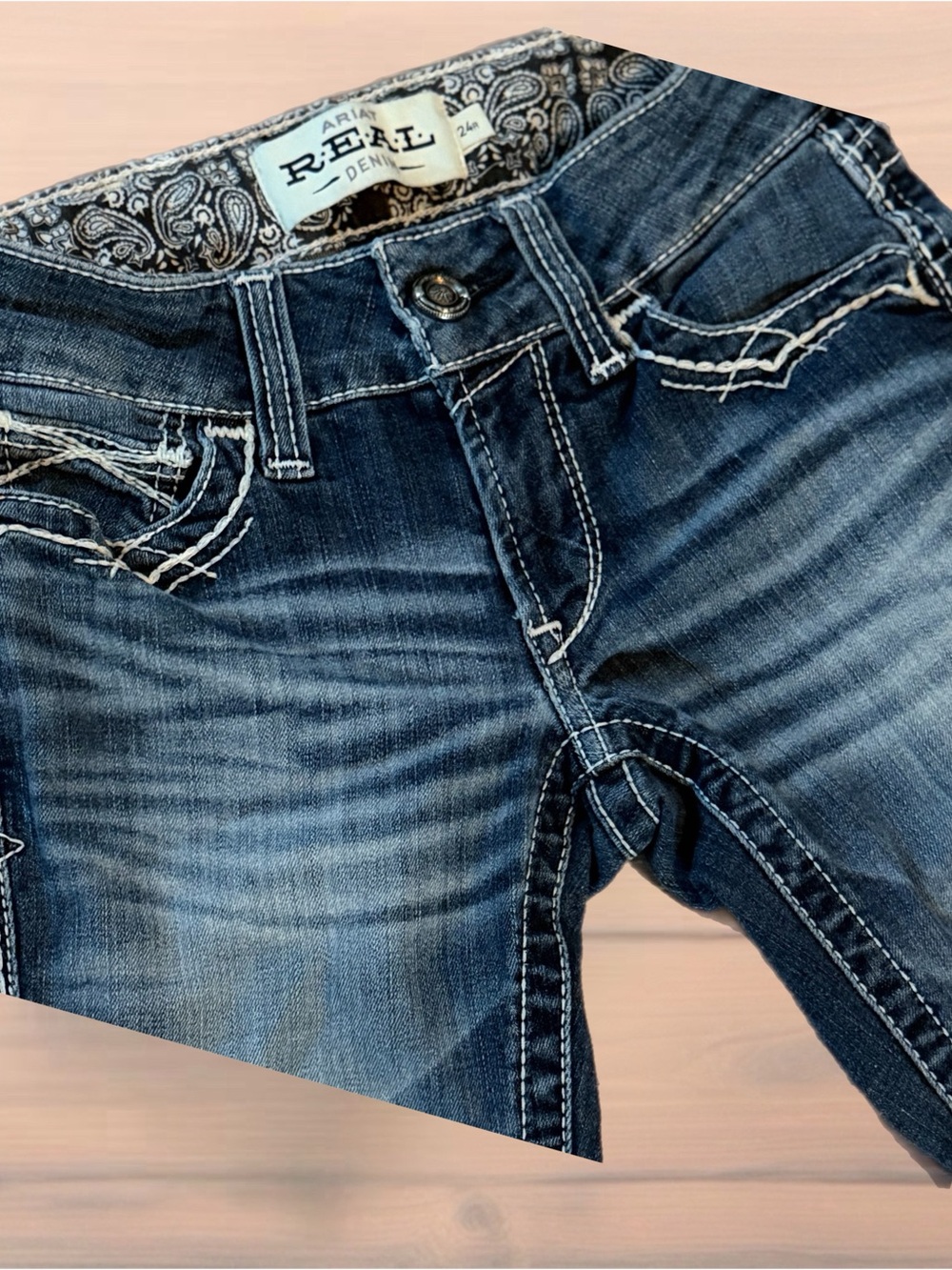 Ariat R.E.A.L. Denim Low Rise Boot Cut Jeans Women’s Size 24R Dark Wash Western - Picture 5 of 9